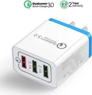 Quick Charge 3.0, Lightning Cable, Fast Wall Charger 3 Ports Tablet iPad Phone Charger Adapter Qualcomm Quick Charging 3.0 Travel Plug For iPhone X/8/8+/7P Samsung S9/S8/S7/Edge/Note Wireless Charger