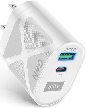 65W USB Type C Charger, Dual Port USB Wall Charger, 65 Watt GaN Fast Charger, Type C Foldable Adapter 65W. Compatible for All Phones and Tablets (White)