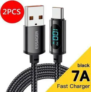 [6.6ft, 2-pack] 7A PD 100W USB A to USB C Cable Type C Fast Charger A to C Super Fast Charging with LED Display, USB C Charging Cable 480Mbps Data Nylon Braided for Samsung Galaxy iPad MacBook Pixel