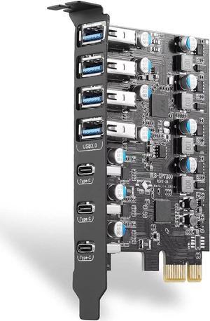 Superspeed 7 Ports PCI-E to USB 3.0 Expansion Card - (3X USB C - 4X USB A) - PCI Express(PCIe) Expansion Card USB Card for Desktop PC Support Win XP Win7 Win 8 Win 10 Win 11 Linux