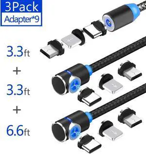 Magnetic Phone Charging Cable, 3 in 1 Cable(3 Pack,3.3 ft Straight Cable, 3.3 ft L Shape Cable, 6.6 ft L Shape Cable) for Android Phone,Multiple Charging Adapters.Fast Charge, Black (2) Write a Review