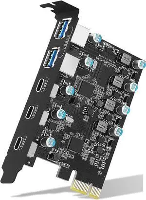 5 Ports (3X USB C - 2X USB A) USB PCI Express Card PCIe, 5Gbps High Speed USB3.0 PCI-EX1 X4 X8 X16 Adapter Converter for Desktop PC, for XP, WIN7, WIN8, WIN8.1, WIN10