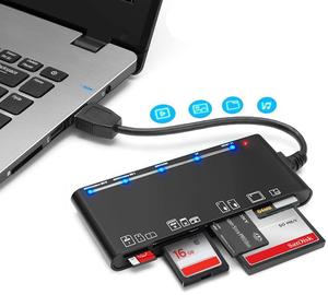 USB3.0 Multi SD Card Reader, SD/TF/Micro SD/CF/MS/XD 7-in-1 5Gbps High Speed Memory Card Reader for SDXC SDHC TF Micro SD CF MS MMC Card, Memory Stick Read 5 Cards Simultaneously
