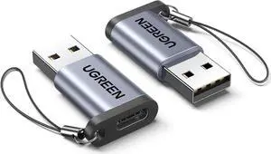 10Gbps USB C Female to USB Male Adapter 2 Pack Type C to USB A Charger Cable Converter Compatible with Apple Watch iPhone 15 14 13 AirPods 3 MacBook Galaxy Note Google Pixel etc Gray
