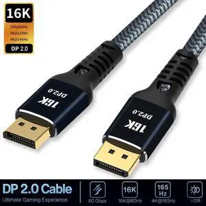 16K DisplayPort Cable 2.0 3.3FT,  Display Port Cable 144hz,Ultra High Speed 80Gbps, DP Cable 16K@60hz, 8K@60Hz, 4k@165hz, HDR, HBR3 Display Port Cord for Laptop/PC/TV/Gaming Monitor