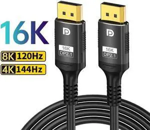 16K Displayport Cable 2.1, Braided DP Cable Support [16K@30Hz, 10K@60Hz, 8K@60Hz/120Hz, 4K@240Hz, 2K@480Hz] 80Gbps & FreeSync G-Sync HDR for Gaming Monitors, Graphics Card. 3.3FT