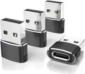 USB to USB C Adapter 4 Pack,Type C Female to A Male Charger Converter for Apple Watch Ultra iWatch 8 7,iPhone 15 14 13 12 11 Pro Plus Max,Airpods,iPad 9 10 Air 5 Mini 6,Samsung Galaxy S23 S22 (Black)