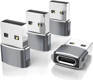 USB to USB C Adapter 4 Pack,Type C Female to A Male Charger Converter for Apple Watch Ultra iWatch 8 7,iPhone 15 14 13 12 11 Pro Plus Max,Airpods,iPad 9 10 Air 5 Mini 6,Samsung Galaxy S23 S22 (Grey)