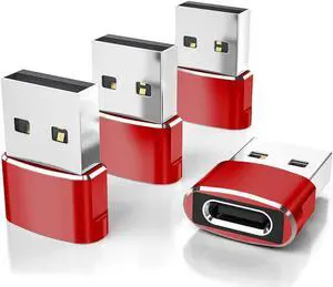 USB to USB C Adapter 4 Pack,Type C Female to A Male Charger Converter for Apple Watch Ultra iWatch 8 7,iPhone 15 14 13 12 11 Pro Plus Max,Airpods,iPad 9 10 Air 5 Mini 6,Samsung Galaxy S23 S22 (Red)