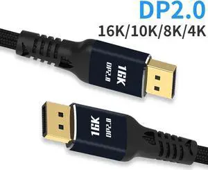16K DisplayPort to DisplayPort 2.0 Cable with 8K@60Hz, 16K@60Hz Video Resolution, and HDR Support, 3.3 Feet