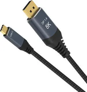 USB C to DisplayPort 1.4 Cable, 3.3Ft Type C (Thunderbolt 3/4) to DP 8K Converter Braided Nylon Cord Support 4K@144Hz,2K@165Hz for M1 MacBook Pro, MacBook Air/iPad Pro, XPS 15 and More