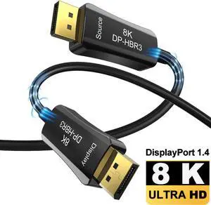 8K Long DP Fiber Optic Cable 16Feet/5m Displayport 1.4 Cable, 32.4Gbps Ultra High Speed, 8K@60Hz, 4K@144Hz, Support HBR3, DSC 1.2, HDR10, Compatible with Graphics Card, Projector(In Wall)