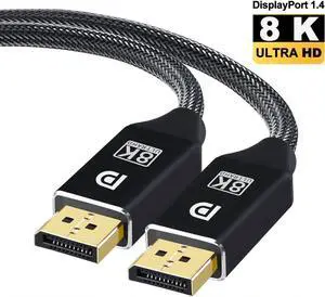 DisplayPort Cable 1.4 8K 3.3FT DP Cable 32.4Gbps 8K@60Hz HBR3 4K@60Hz/144Hz/120Hz 5K@60Hz 1080P@240Hz Support FreeSync G-Sync HDR10 for Gaming Monitor Graphics Card - Black