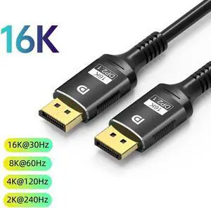 3.3FT DisplayPort 2.1 Ultra HD 16K 10K 8K DP1.4 DP1.2 HBR3 16K(15360x8640)@30Hz 10K/8K@60Hz/120Hz 4K@165Hz 144Hz High Speed 80Gbps HDCP 3D Slim and Flexible DP to DP Cable