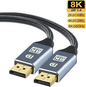 8K 60Hz DisplayPort Cable 3.3FTDP 1.4 Male Ultra High Speed Cord for Laptop/PC/TV/Gaming Monitor,Support Bandwidth of 32.4Gbps, 4K@144Hz, 2K@165Hz, 1080P@240Hz - Gray