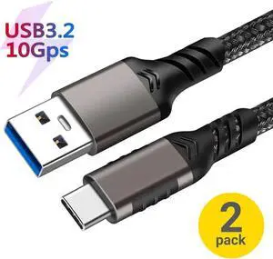 10Gbps USB A to USB C Braided Cable (1.6ft 2Pack), A to C Type 3A 60W Fast Charging Cable USB C Charger Cable, USBA to USBC Cable for MacBook, iPad Pro Air, Samsung, SSD,Hard Drives