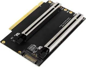 PCI-E 4.0 x16 1 to 2 Expansion Card Gen4 Split Card PCIe-Bifurcation x16 to x8x8 with 20mm Spaced Slots CPU4P Power Supply Port (with 4Pin Cable Higher)