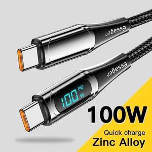 100W USB C to USB C Cable with Display, 5A PD QC 5.0 Type C to Type C Cable Super Fast Charging USB C Cable(3.3ft, Black, 1 Pack)