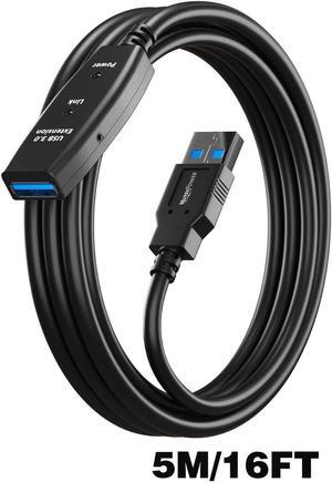 USB 3.0 Active Extension Cable (16 Feet) A-Male to A-Female USB Repeater with Signal Booster for Oculus Rift, Quest Link, Xbox 360 Kinect, Playstation, Printer, Webcam