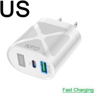 65W GaN Fast Charger Dual Port USB Type C Phone Charger Quick Charging 3.0 Power Adapter For iPhone 14 13 Xiaomi Samsung Wall Charger - White