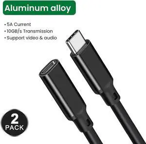 1.6FT USB C Extension Cable - 2-Pack, USB-C 3.2 Male to Female Extender Cord, USB Type C Extend Fast Charging & 10Gbps Data Sync Transfer for Laptop, Tablet, Mobile Phone, MacBook and More