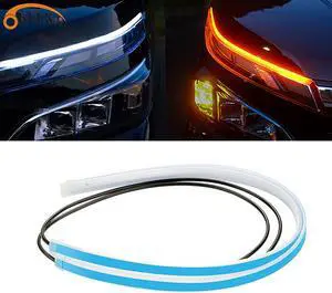 2pcs 60CM Slim Amber Sequential LED DRL Light Turn Signal Strip For Headlight