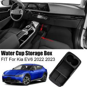 FIT For Kia EV6 2022 ABS Black Interior Armrest Console Central Storage Box