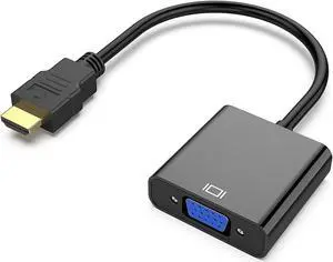 HDMI to VGA with Audio, Gold-Plated Active HDMI to VGA Adapter (Male to Female) with Micro USB Power Cable & 3.5mm Audio Cable
