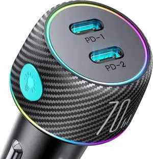 USB C Car Charger, 70W 2-Port Double Fast Type C Car Charger Adapter