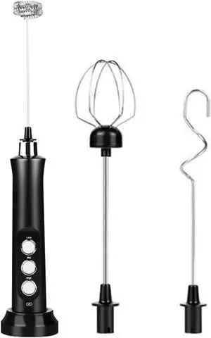 Milk Frother Handheld with 3 Stainless Steel Whisks, USB Rechargeable Electric Foam Maker, Drink Mixer with 3 Speeds for Coffee, Latte, Matcha
