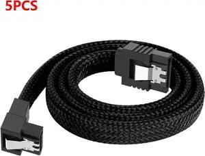 SATA 3.0 Cable(5 Pack), SATA III Right Angle 90 Degree HDD SDD Data Cable, Nylon Braided Cable with Locking Latch for SATA HDD, SSD, CD Driver, CD Writer(18 Inch)