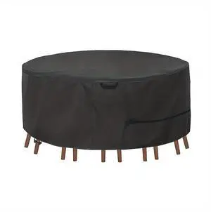 Round Patio Furniture Cover, HeavyDuty Oxford Fabric Outdoor Round Table Chair Set Protector, Waterproof UVTear Resistant AllWeather Cover with Adjustable Buckle Straps & Side Handle, Black Round Patio Furniture Cover, HeavyDuty Oxford Fabric Outdoor Round Table Chair Set Protector, Waterproof UVTear Resistant AllWeather Cover with Adjustable Buckle Straps & Side Handle, Black