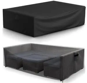 Rectangular Patio Furniture Set Cover, HeavyDuty Oxford Fabric Outdoor Table & Chair Set Protector, Waterproof UVTear Resistant AllWeather Cover with Adjustable Buckle Straps & Side Handle, Black Rectangular Patio Furniture Set Cover, HeavyDuty Oxford Fabric Outdoor Table & Chair Set Protector, Waterproof UVTear Resistant AllWeather Cover with Adjustable Buckle Straps & Side Handle, Black