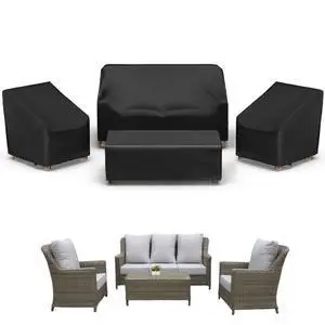 4Pack Black Patio Furniture Cover Set, Waterproof AllWeather Outdoor Conversation Set Protector 4Pack Black Patio Furniture Cover Set, Waterproof AllWeather Outdoor Conversation Set Protector
