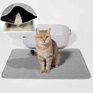 Double Layer Cat Litter Mat, Honeycomb Design Cat Litter Trapping Mat, Waterproof NonSlip Cat Litter Box Mat, Easy to Clean Litter Catcher Mat for Indoor Cats, Grey Double Layer Cat Litter Mat, Honeycomb Design Cat Litter Trapping Mat, Waterproof NonSlip Cat Litter Box Mat, Easy to Clean Litter Catcher Mat for Indoor Cats, Grey