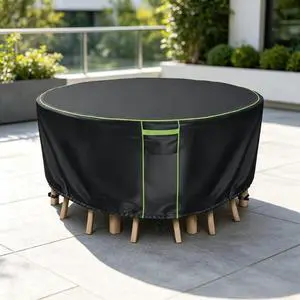 Black Round Patio Table Cover, Tear Resistant Anti-UV All Season Outdoor Protector, Durable Furniture Cover for Garden Round Table and Chair Sets Black Round Patio Table Cover, Tear Resistant Anti-UV All Season Outdoor Protector, Durable Furniture Cover for Garden Round Table and Chair Sets