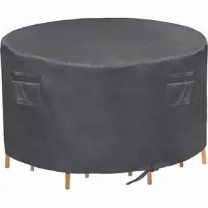 Dark Grey Round Patio Table Chair Set Cover, Waterproof AllWeather Outdoor Furniture Protector Dark Grey Round Patio Table Chair Set Cover, Waterproof AllWeather Outdoor Furniture Protector