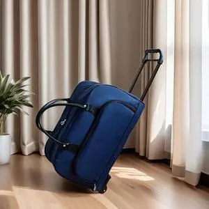 Rolling Duffel Bag with Wheels, Expandable CarryOn Luggage Trolley Bag with Telescoping Handle & Front Pocket, Lightweight Travel Rolling Suitcase for Business Trip Weekend Getaway, Blue Rolling Duffel Bag with Wheels, Expandable CarryOn Luggage Trolley Bag with Telescoping Handle & Front Pocket, Lightweight Travel Rolling Suitcase for Business Trip Weekend Getaway, Blue