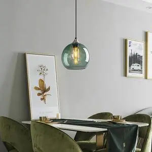 Green Gradient Glass Globe Pendant Light, Matte Black Finish Modern Hanging Ceiling Lamp, Adjustable Cord Mini Pendant Lighting for Kitchen Sink, Bar Counter, Hallway, Cafe Green Gradient Glass Globe Pendant Light, Matte Black Finish Modern Hanging Ceiling Lamp, Adjustable Cord Mini Pendant Lighting for Kitchen Sink, Bar Counter, Hallway, Cafe