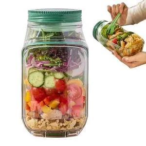 Portable Salad Cup with Fork, LeakProof Clear Food Storage Container with Green Lid, Reusable Meal Prep Jar for Salad, Yogurt Parfait, Oatmeal, Fruit, OntheGo Lunch Box for Work & Picnic Portable Salad Cup with Fork, LeakProof Clear Food Storage Container with Green Lid, Reusable Meal Prep Jar for Salad, Yogurt Parfait, Oatmeal, Fruit, OntheGo Lunch Box for Work & Picnic
