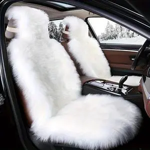 Winter Plush Car Seat Cover, Thick Faux Fur Warm Car Seat Cushion with Headrest Cover, Fluffy Soft Auto Seat Protector for Cold Weather, Universal Fit for Cars, SUVs, Trucks, White Winter Plush Car Seat Cover, Thick Faux Fur Warm Car Seat Cushion with Headrest Cover, Fluffy Soft Auto Seat Protector for Cold Weather, Universal Fit for Cars, SUVs, Trucks, White