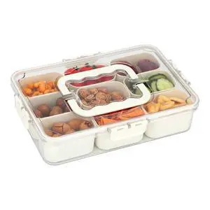 Divided Snack Box with Handle, Portable Compartment Food Storage Container, Reusable Divided Serving Tray with Lid for Fruit, Nut, Snack, Picnic, Travel, Party Divided Snack Box with Handle, Portable Compartment Food Storage Container, Reusable Divided Serving Tray with Lid for Fruit, Nut, Snack, Picnic, Travel, Party