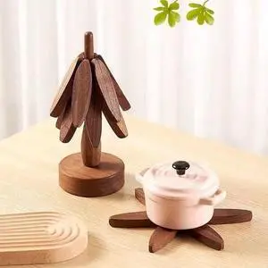 TreeShaped Wooden Trivet Set, Decorative Wooden Hot Pot Coasters with Display Stand, Stackable Wood Heat Resistant Pads for Table Protection TreeShaped Wooden Trivet Set, Decorative Wooden Hot Pot Coasters with Display Stand, Stackable Wood Heat Resistant Pads for Table Protection