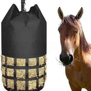 Cylindrical Slow Feed Hay Net Bag, Large Capacity Horse Hay Feeder with Wide Drawstring Opening & Adjustable Hanging Straps, Feeding Bag for Horses, Goats & Donkeys Cylindrical Slow Feed Hay Net Bag, Large Capacity Horse Hay Feeder with Wide Drawstring Opening & Adjustable Hanging Straps, Feeding Bag for Horses, Goats & Donkeys