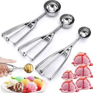 3 Pack Trigger Release Stainless Steel Ice Cream & Cookie Scoop Set, Heavy Duty Non-Stick Cookie Dough Scooper for Home Baking & Dessert Making 3 Pack Trigger Release Stainless Steel Ice Cream & Cookie Scoop Set, Heavy Duty Non-Stick Cookie Dough Scooper for Home Baking & Dessert Making