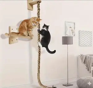 Wall Mounted Cat Climbing Shelf, Integrated Cat Wall Jump Platform Cat Bed with 1.5M Long 3cm Thick Sisal Scratching Rope, Space-Saving Wall Cat Tree Post for Indoor Cats Activity Wall Mounted Cat Climbing Shelf, Integrated Cat Wall Jump Platform Cat Bed with 1.5M Long 3cm Thick Sisal Scratching Rope, Space-Saving Wall Cat Tree Post for Indoor Cats Activity
