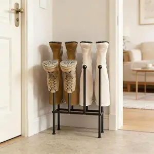 Space-Saving Black Metal Tall Boot Organizer, Durable Modern Shoe Storage Rack, Ideal for Entryway, Wardrobe and Dorm Room Shoe Arrangement Space-Saving Black Metal Tall Boot Organizer, Durable Modern Shoe Storage Rack, Ideal for Entryway, Wardrobe and Dorm Room Shoe Arrangement