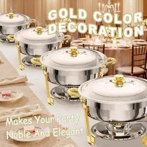 5 Quart Golden Stainless Steel Insulated Food Pot Set with Lid and Stand, Thermal Catering Pot for Wedding, Christmas Party & Banquet, Professional Cooking Cookware 5 Quart Golden Stainless Steel Insulated Food Pot Set with Lid and Stand, Thermal Catering Pot for Wedding, Christmas Party & Banquet, Professional Cooking Cookware