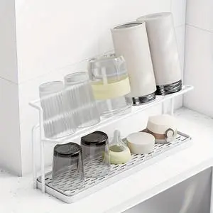 Countertop DoubleLayer Cup Holder, Metal Mug Drying Stand with Drainage Tray, Kitchen Organizer for Tumblers, Mugs and Water Bottles Countertop DoubleLayer Cup Holder, Metal Mug Drying Stand with Drainage Tray, Kitchen Organizer for Tumblers, Mugs and Water Bottles