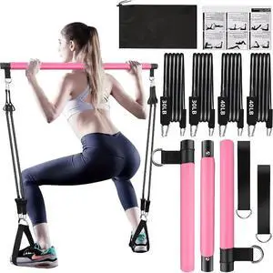 Portable Pilates Bar Kit, 8 Pcs with 140 Lbs 4 Resistance Bands, Ankle Straps and Drawstring Bag, Home Fitness Workout Equipment for Men and Women Portable Pilates Bar Kit, 8 Pcs with 140 Lbs 4 Resistance Bands, Ankle Straps and Drawstring Bag, Home Fitness Workout Equipment for Men and Women